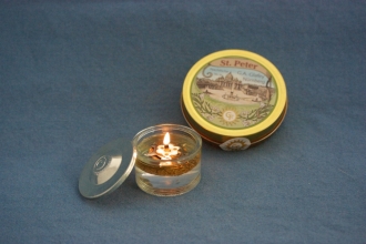 Set aus Glas, Öllicht (runder Schwimmer) und Deckel