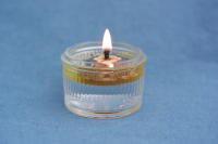 Set aus Glas, Öllicht (runder Schwimmer) und Deckel