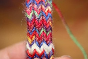 Knitting from the dolly, in its normal state...