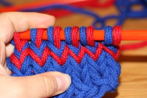 The result of the return row: the stitches are untwisted.