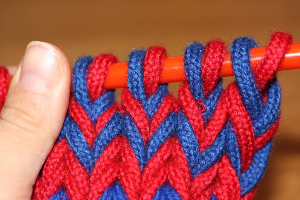 The result after one more regular row: after the return row, the stitches that were discarded are twisted...