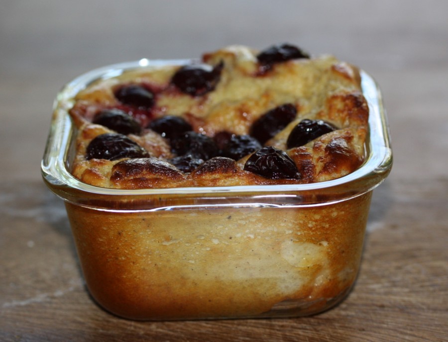 There you go: Curd Cheese Casserole, fresh out of the oven, with cherries on top.